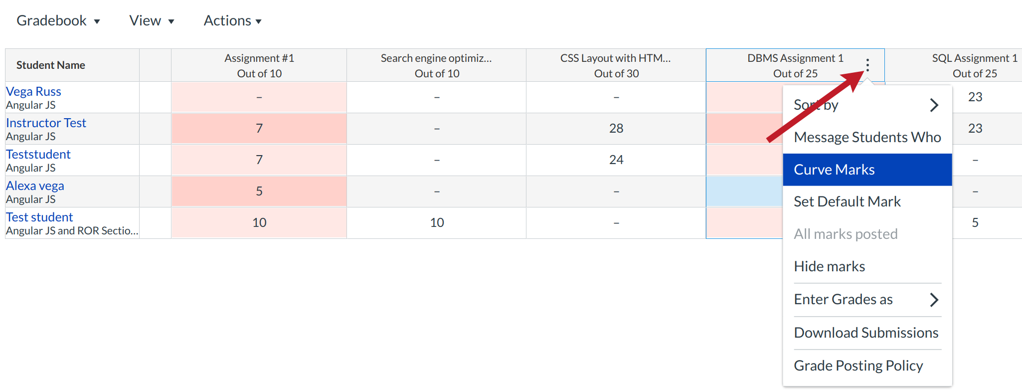 Open Assignment Drop-down Menu  